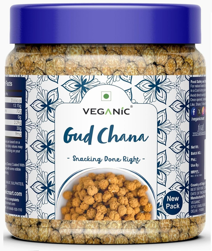 Veganic Gur Chana | Organic Gud Coated Chane | Jaggery Coated Roasted Chickpeas(400 g)