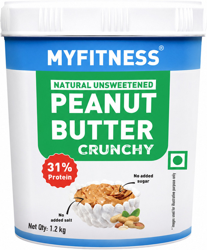 MYFITNESS Unsweetened Natural Peanut Butter- Crunchy 31g protein Spread(1200 g)