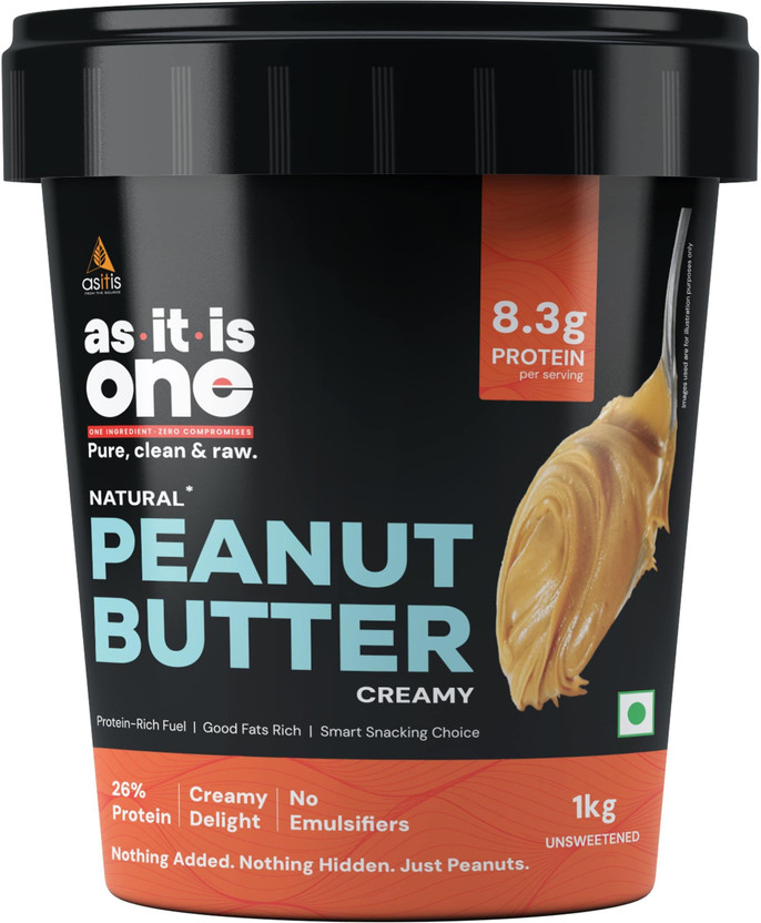 AS-IT-IS Nutrition ONE High Protein Peanut Butter Creamy, Healthy Fats & Fibre, No Added Sugar(1 kg)