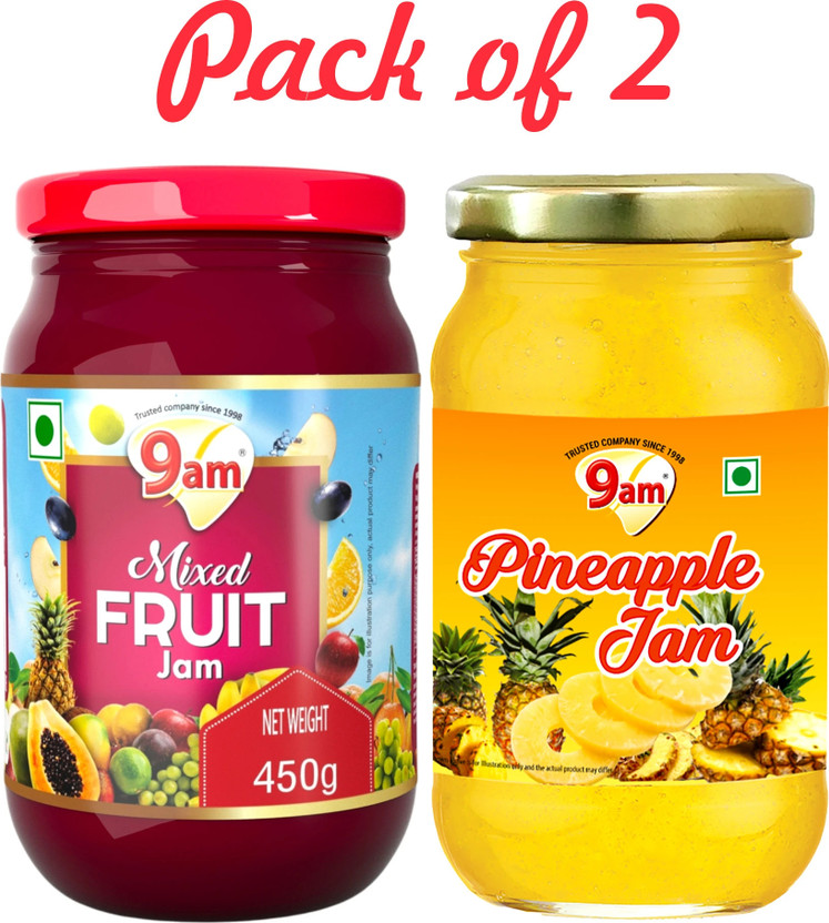 9am Real Mixed Fruit & Pineapple Jam Bundle - 450g Each - Sweet & Fruity Spreads(900 g, Pack of 2)