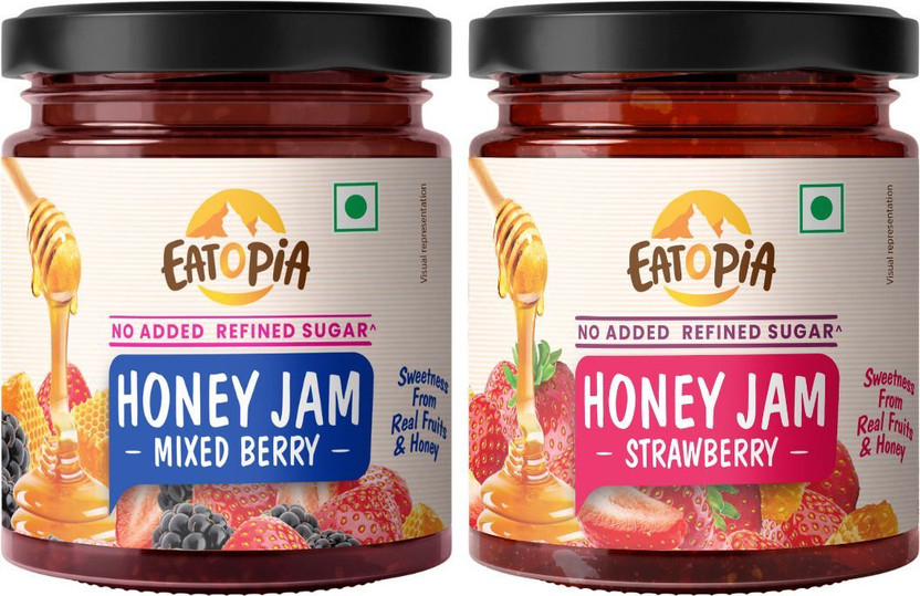 EATOPiA Sugar Free Mixed Berry & Strawberry Honey Jam | Diabetic Friendly |100% Pure(50 g, Pack of 2)