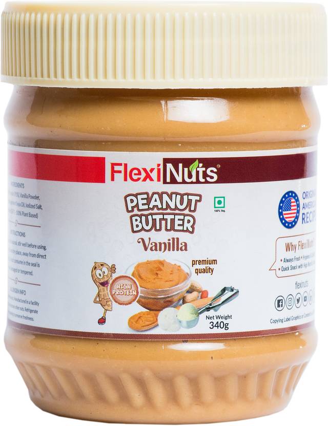 FLEXINUTS High Protein Peanut butter Vanilla Flavored Zero Cholesterol 100 plant based 340 g