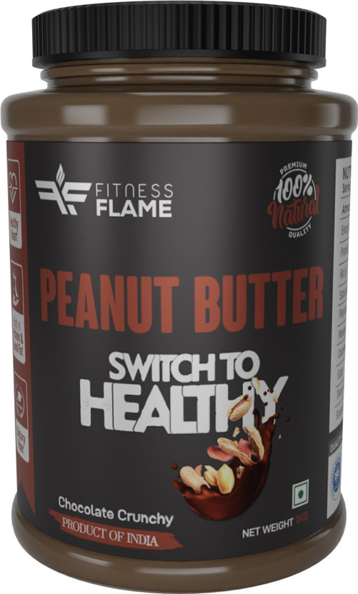 Fitness Flame Natural Peanut Butter(Chocolate Crunchy) | High Protein 19 G | Gluten Free |(1 kg)
