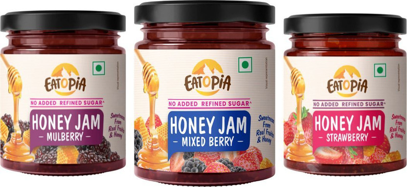 EATOPiA Mixed Berry, Strawberry & Mulberry Honey Jam(720 g, Pack of 3)
