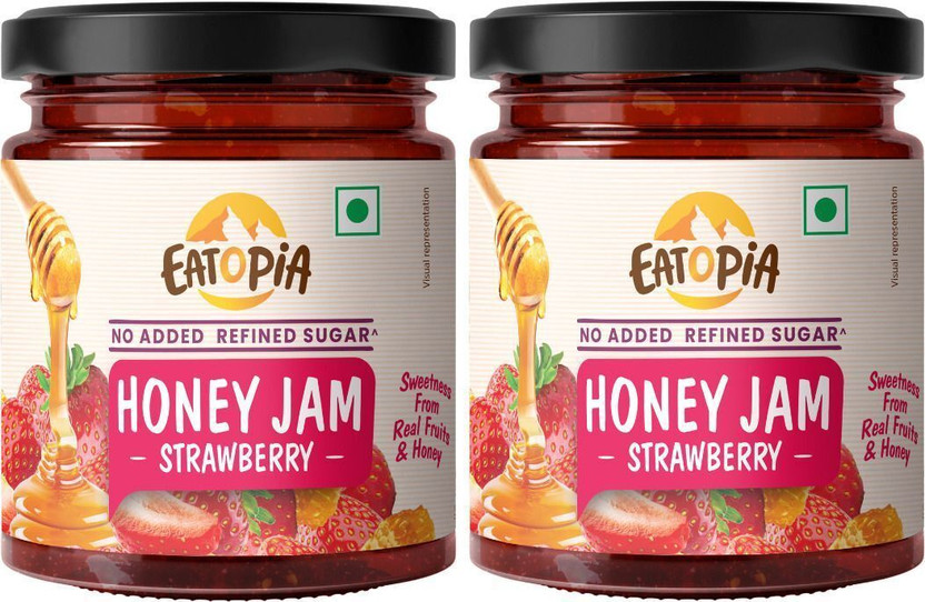EATOPiA Pure & Natural Strawberry Sugar Free Honey Jam in Fresh with Strawberry(480 g, Pack of 2)