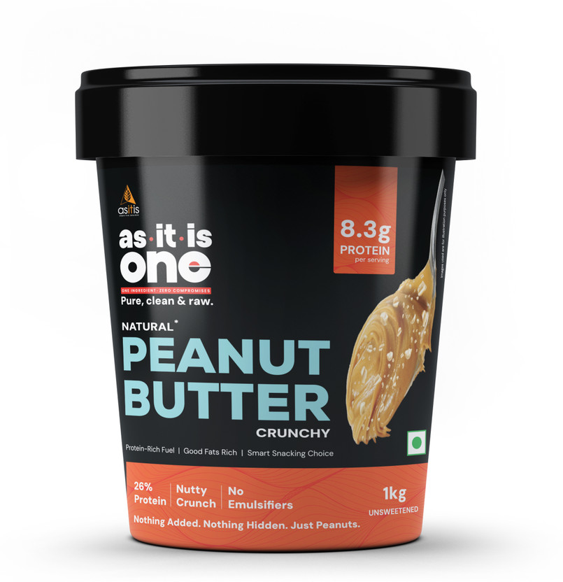 AS-IT-IS Nutrition One Peanut Butter Crunchy - High Protein, Healthy Fats & Fibre, No Added Sugar(1 kg)