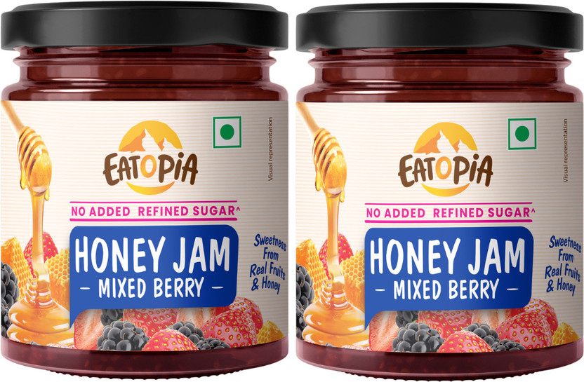 EATOPiA Pure & Natural Mixed Berry Sugar Free Honey Jam in Fresh with Strawberry(480 g, Pack of 2)