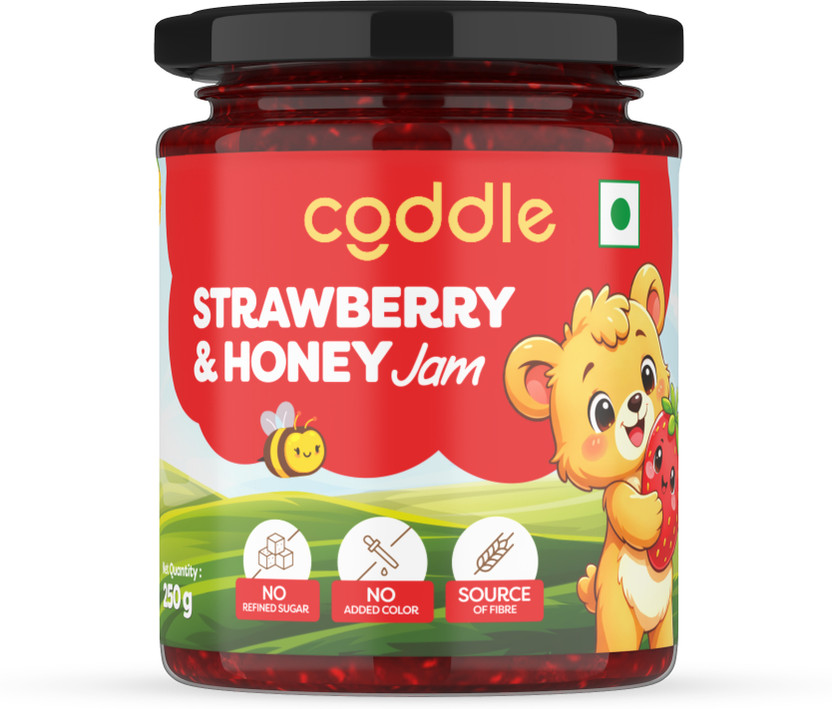 Coddle Pure Strawberry & Honey Jam | Perfect Spread for Bread Pancakes Roti & Desserts(250 g)