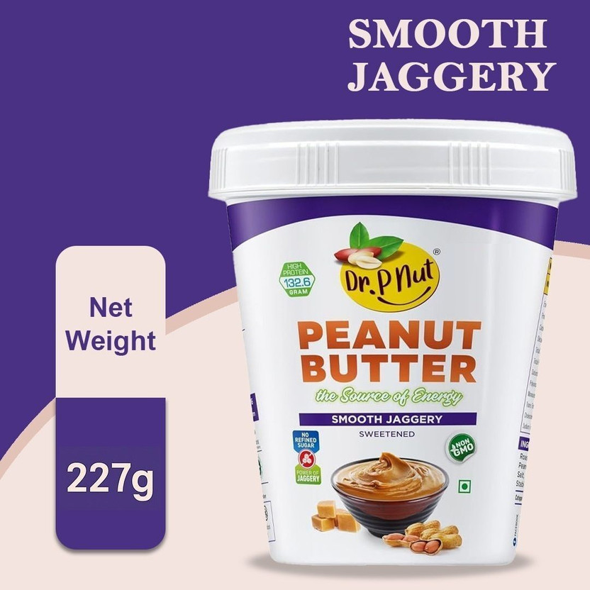 Dr. P Nut Smooth Jaggery Peanut Butter | Protein-Rich Nut Butter for Energy & Fitness(227 g)