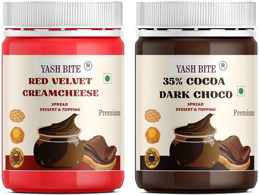 YASHBITE Red Velvet Cream Cheese & 35% Cocoa Dark Choco Spread | Low Fat Cocoa Butter(700 g, Pack of 2)