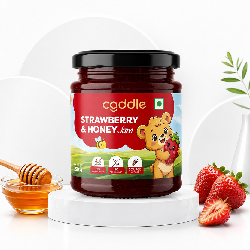 Coddle Pure Strawberry & Honey Jam | Perfect Spread for Bread Pancakes Roti & Desserts(250 g)