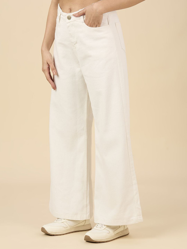 3BUTTERFLIES Flared Women Beige Jeans