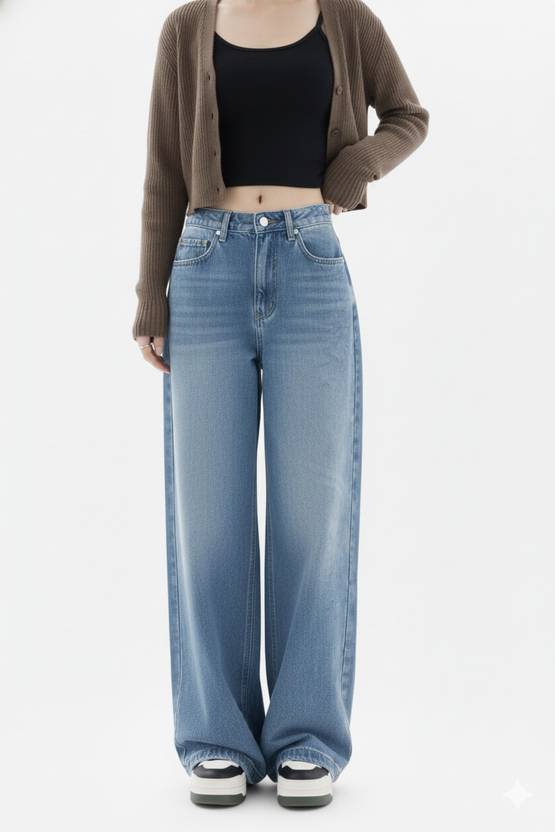 reeca women loose fit mid rise light blue jeans
