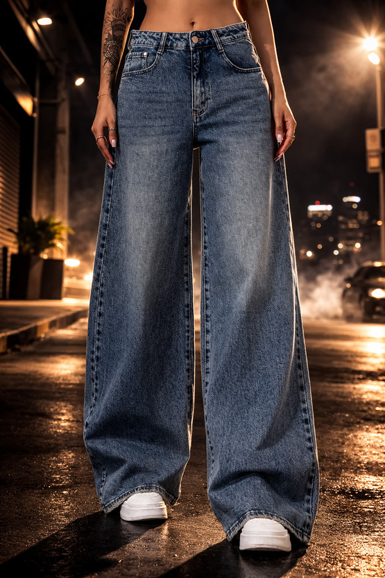 AADVI FASHION Wide Leg Women Blue Jeans