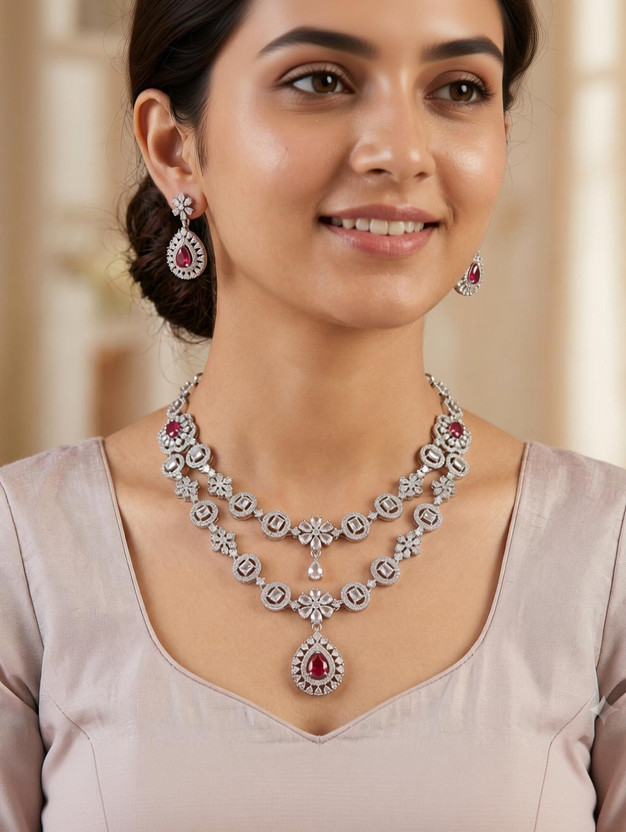 Manaal Manaal Brass Silver Ruby Red Jewellery Set(Pack of 1) - Flipkart Deal