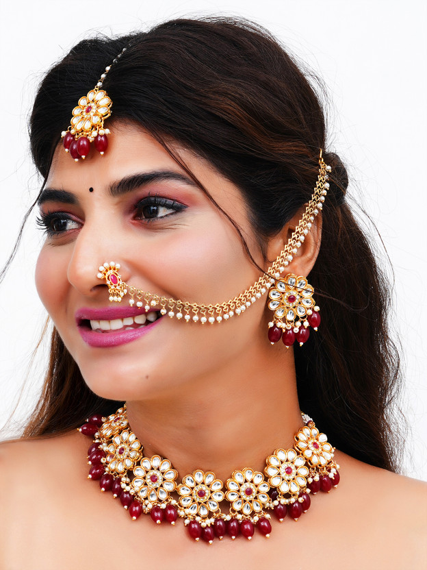 Shine Hub Alloy Gold-plated Maroon Jewellery Set(Pack of 1)