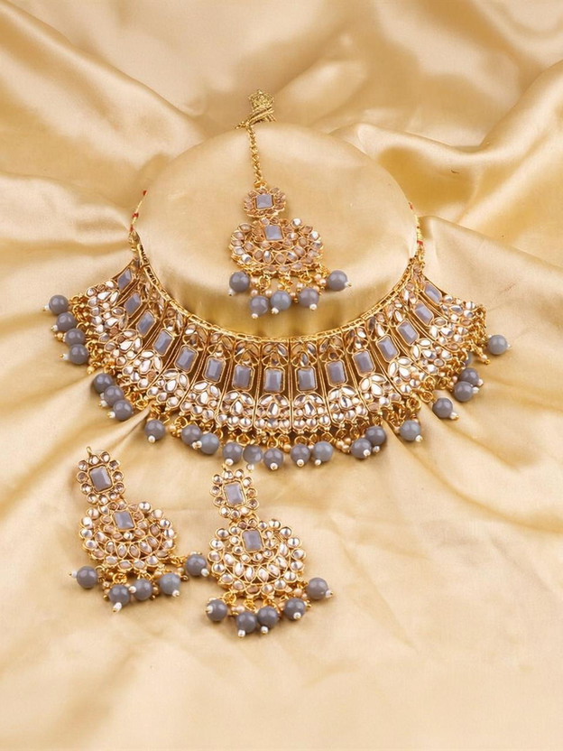 SS IMITATION JEWELLERY Alloy Gold-plated Grey Jewellery Set(Pack of 3)