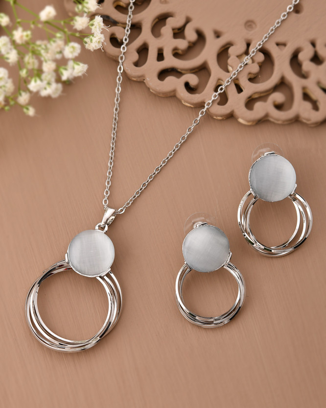 RICHLOOK Metal Enamel Grey Jewellery Set(Pack of 3)