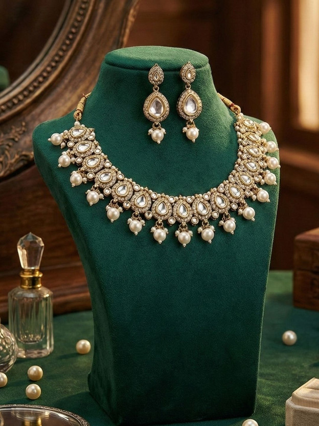 Reesha Jewel Brass Gold Jewellery Set(Pack of 3)