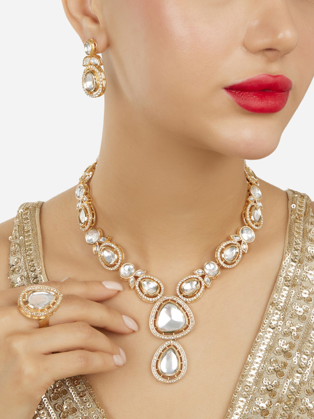 ZAVERI PEARLS Alloy Gold-plated Gold Jewellery Set(Pack of 4)