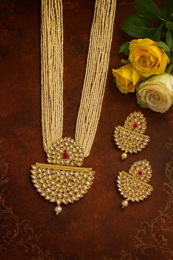 Henuka Copper Gold-plated Red, Gold, White Jewellery Set(Pack of 1)