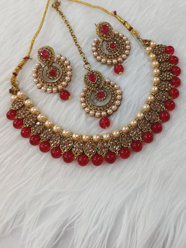 Yanshika Alloy Gold-plated Red Jewellery Set(Pack of 4)