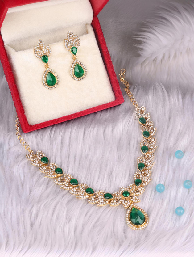 Reesha Reesha Jewel Alloy Green, Gold Jewellery Set(Pack of 1) - Flipkart Deal