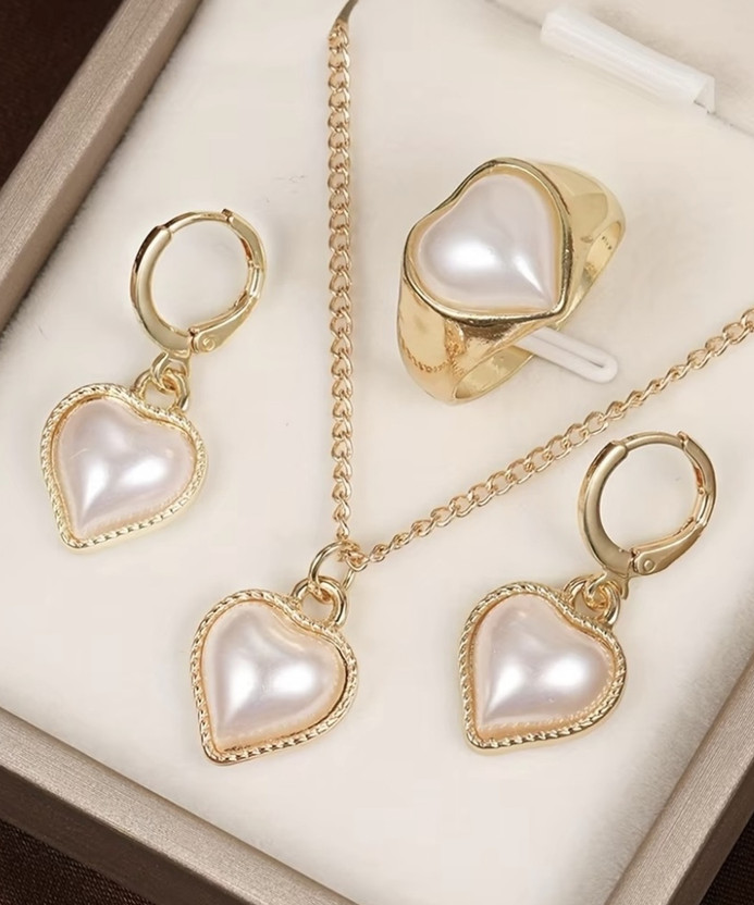 SashaJewelry Alloy Gold-plated Gold, White Jewellery Set(Pack of 4)