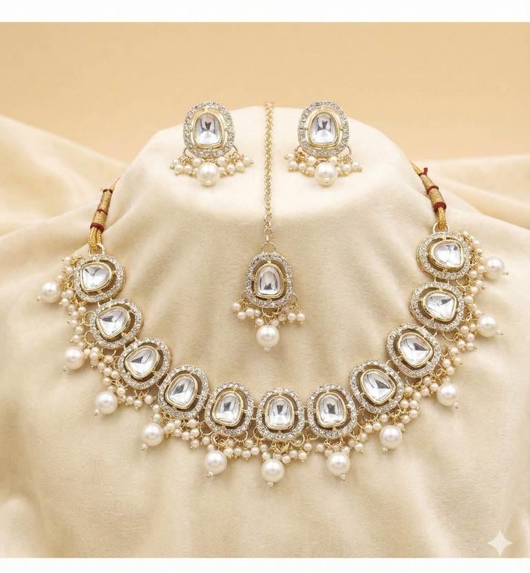Akash Akash Sales Alloy Gold-plated White Jewellery Set(Pack of 1) - Flipkart Deal