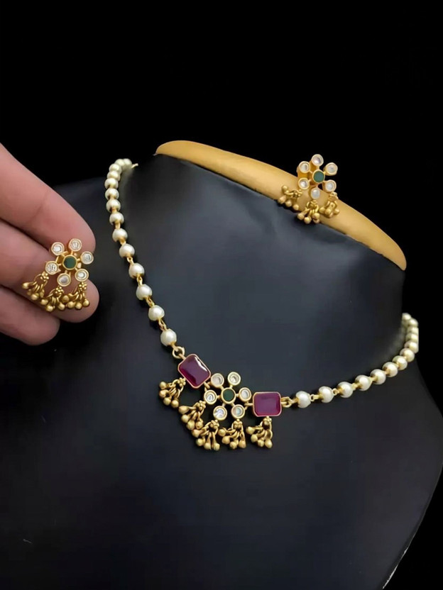 brado jewellery Brass Gold-plated Gold, Green, Maroon Jewellery Set(Pack of 1)