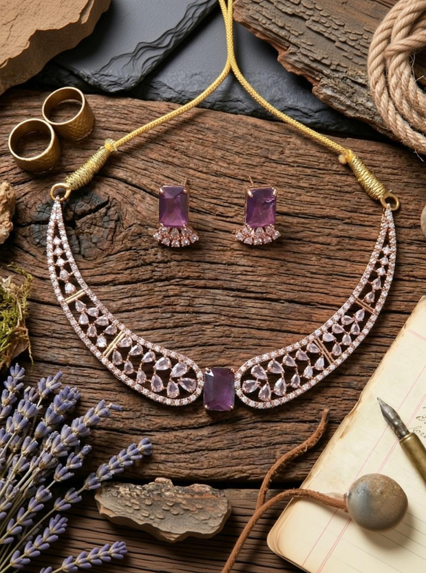 Amoha Lifestyle Alloy Gold-plated Purple, White, Gold Jewellery Set(Pack of 3)