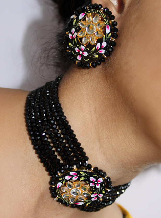 RR Jeweller Brass Gold-plated Black Jewellery Set(Pack of 1)