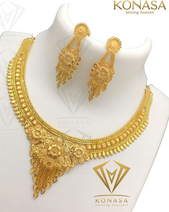 KONASA Brass, Copper Gold-plated, Brass, Copper Gold Jewellery Set(Pack of 1)