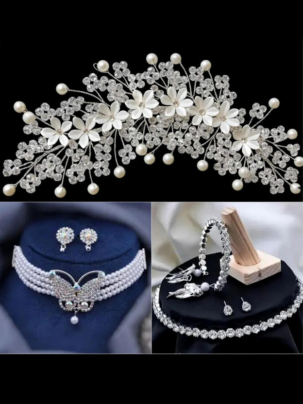 Lunox Alloy Silver White Jewellery Set(Pack of 4)