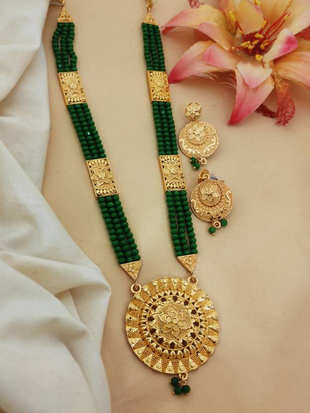 jitaksh Brass Goldplated Green, Gold Jewellery Set Price in India