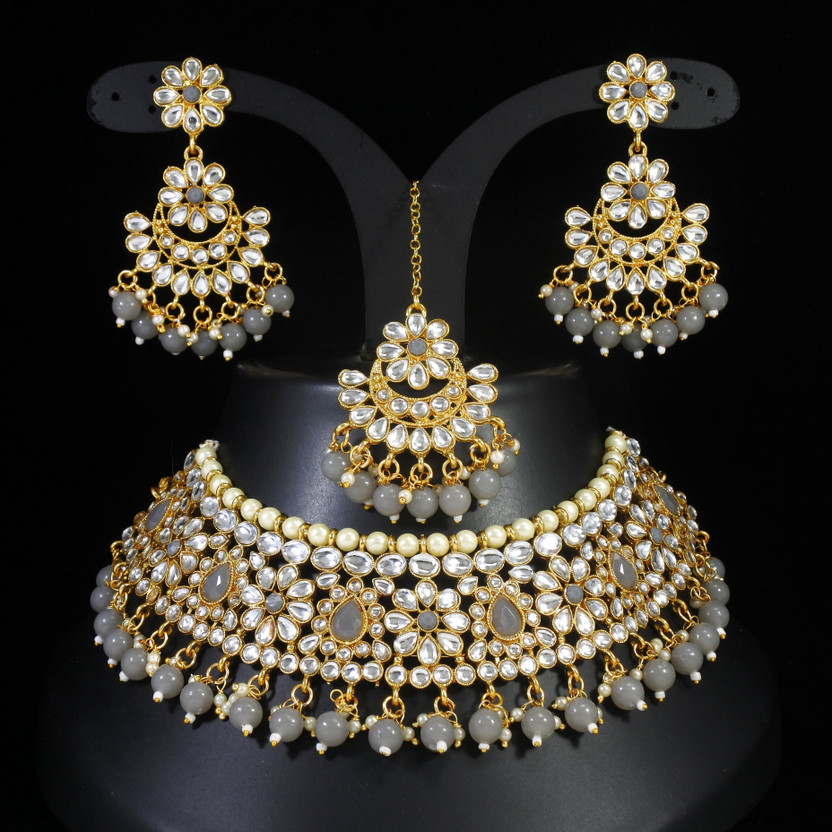 KV Jewels Alloy Gold-plated Grey Jewellery Set(Pack of 1)