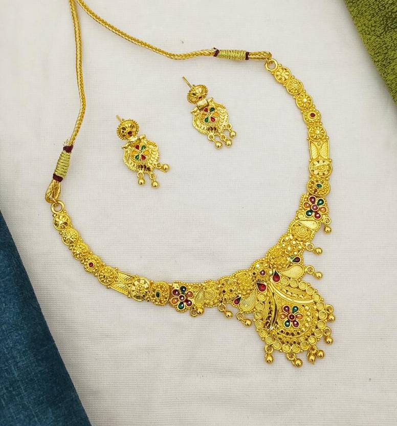  Mall Alloy Goldplated Gold, Green Jewellery Set Price in India