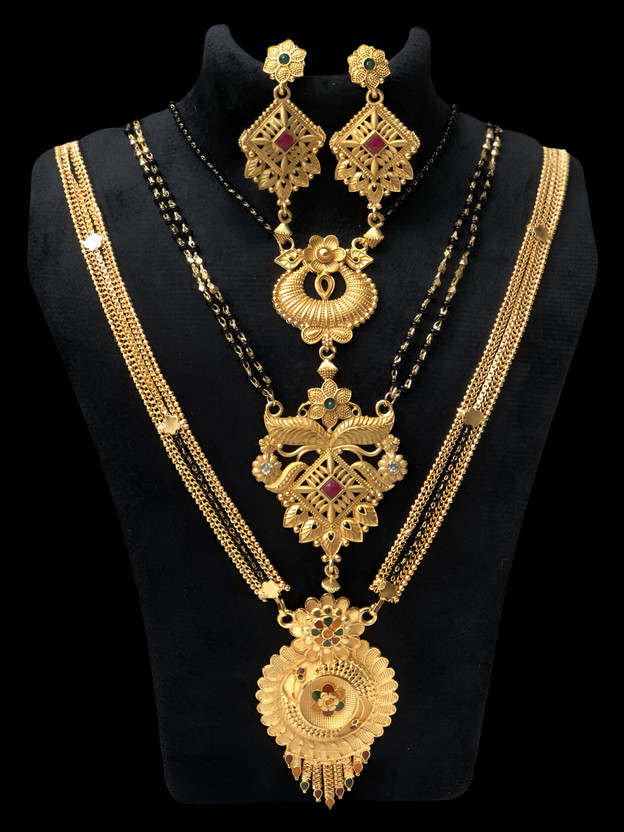 JRD GLOBAL Brass Gold-plated Gold, Red, Green, Black Jewellery Set(Pack of 3)