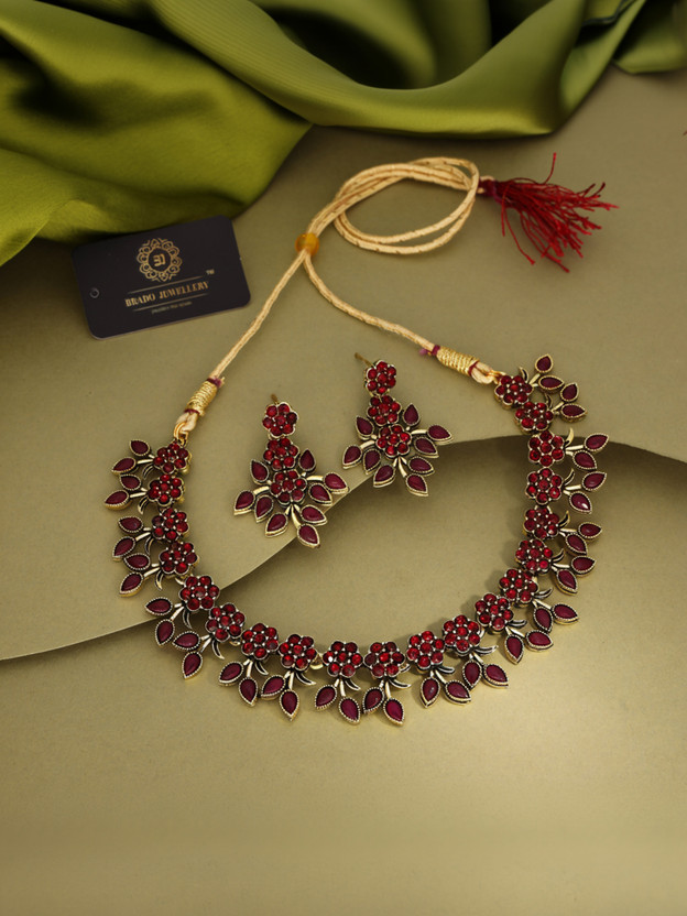 brado jewellery Brass Gold-plated Gold, Maroon Jewellery Set(Pack of 2)