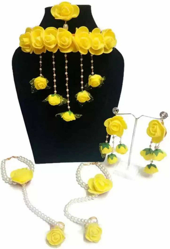 Global Ecom Fabric, Plastic, Paper Yellow, White Jewellery Set(Pack of 1)