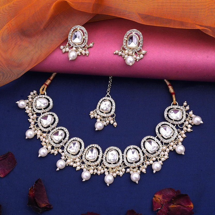 Atasi International Alloy Gold-plated Gold, White Jewellery Set(Pack of 1)
