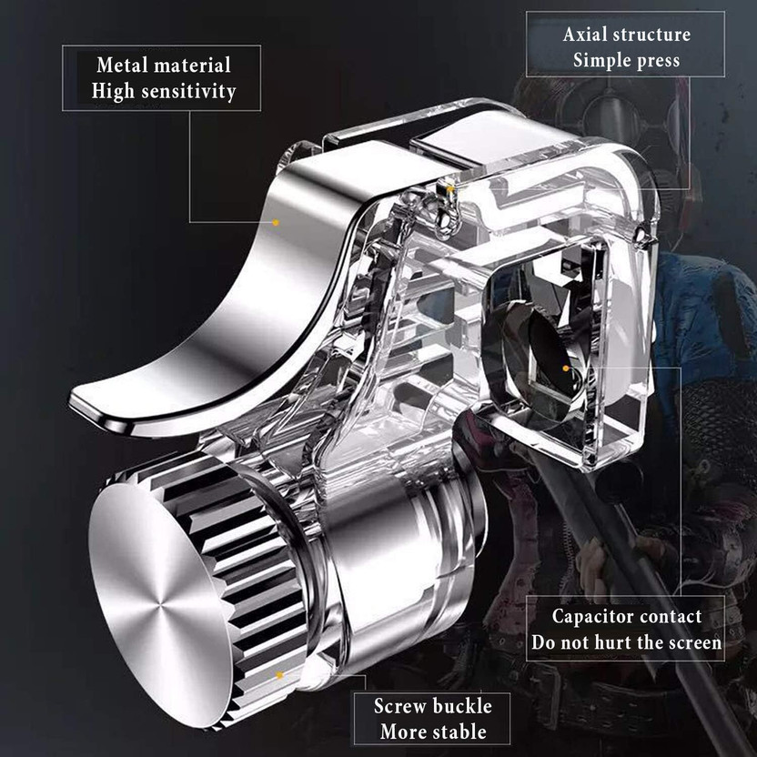 USPOT Upgraded Metal Button Smartphone Game PUBG Trigger Shooter Controller  Joystick(Silver, For PS2, PS3)