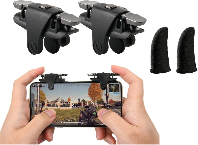 FKU C10 Key Three way Metal Controller Trigger Aim Button & [1PAIR] Finger sleeve  Joystick(Black, For Mac OS, PC)