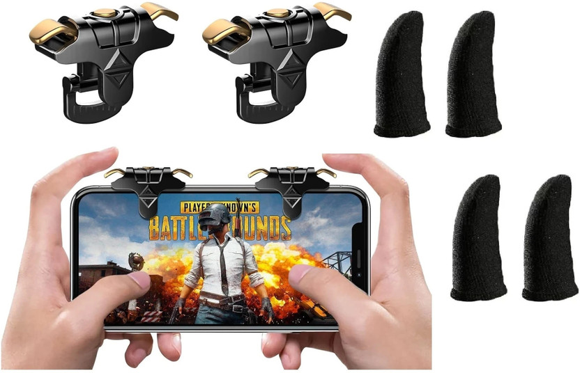FKU Blue Shark PUBG Game Controller Gamepad Joystick L1 R1 Metal Trigger WITH ( 2 Pair) Finger sleeve Free Fire Shooting Gamepad For IOS Android Mobile Phone  Joystick(Multicolor, For PC)