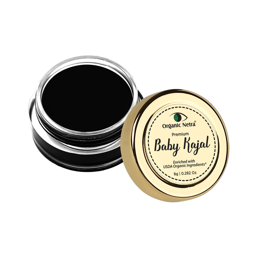 Organic Netra Baby Kajal Water Resistant,Smudge Proof For Normal Skin type(Natural Black, 8 g)