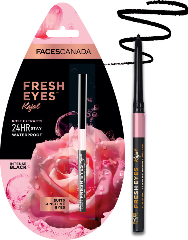 FACES CANADA Fresh Eyes Kajal | With Rose Extract | 24HR Waterproof(Black, 0.35 g)