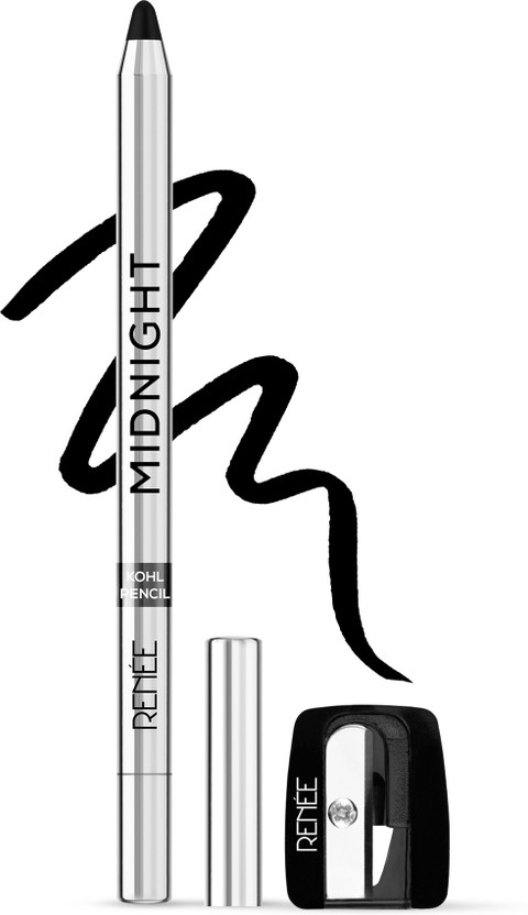 Renee Midnight Kohl Kajal Pencil - Waterproof Smudgeproof Color With Sharpener 24 Hrs(Black, 1.5 g)