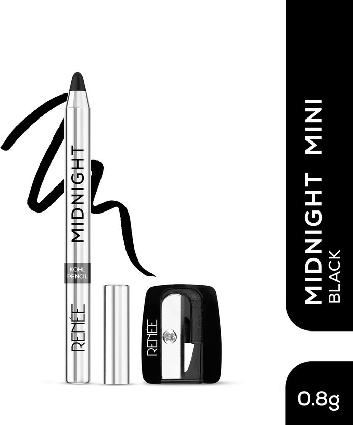 Renee Mini Midnight Kohl Black Kajal Pencil - Waterproof Smudge proof With Sharpener(Black, 0.8 g)
