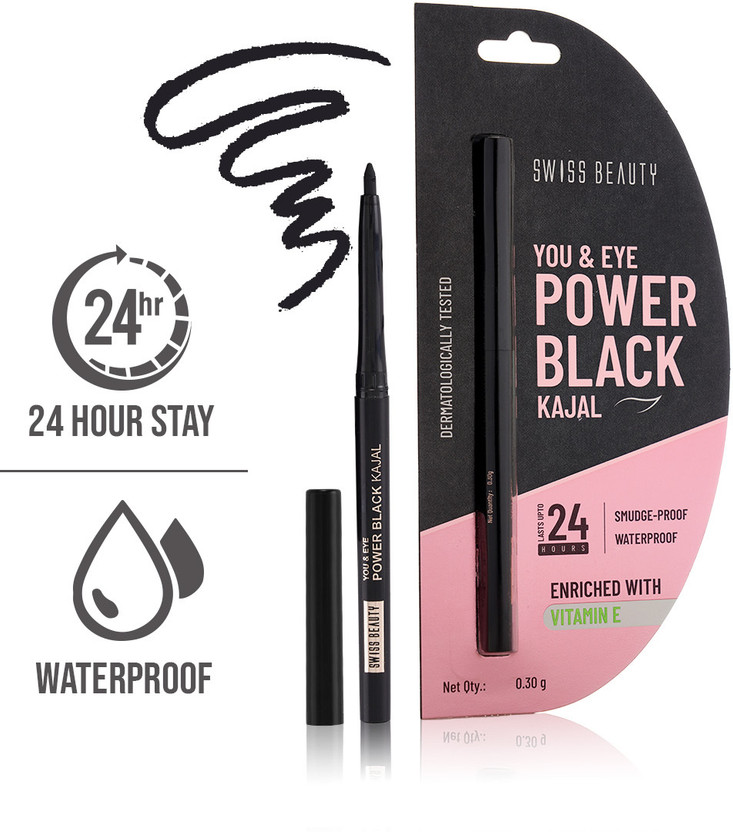 SWISS BEAUTY You & Eye Power Black Kajal | Waterproof | Smudge Proof | Matte Finish(Black, 0.3 g)