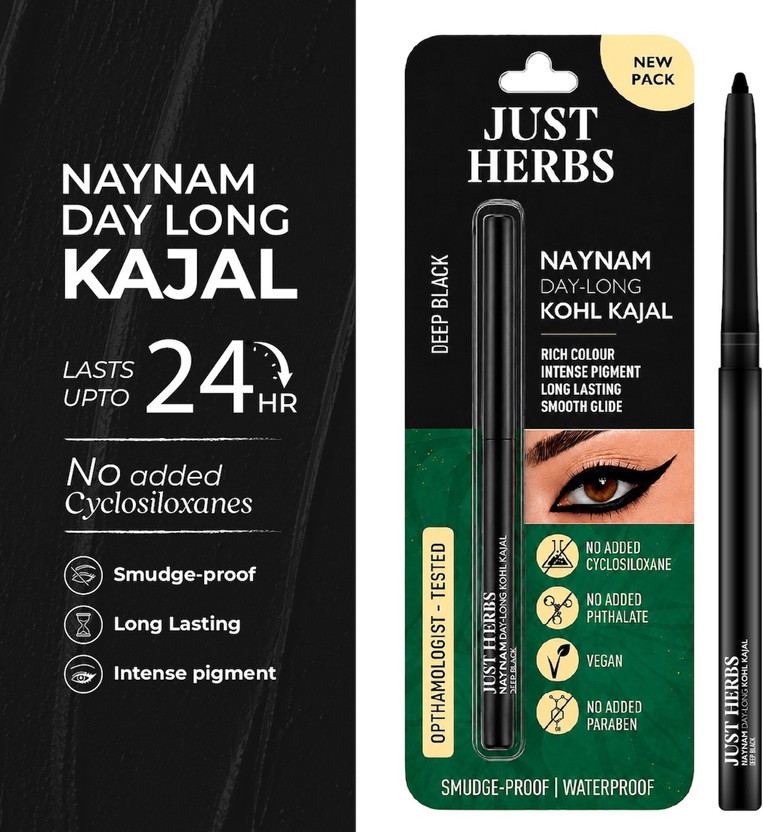 Just Just Herbs Naynam Day Long kohl Kajal Smudge-Proof Sweet Almond Oil & Vitamin E(Deep Black, 0.35 g) - Flipkart Deal